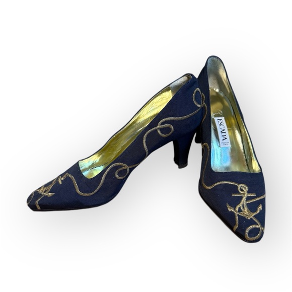 Escada Shoes - Vintage Escada Margaretha Ley- Canvas Heels Size 8 1/2- Made in Italy